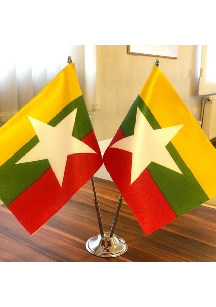 Myanmar Masa Bayrağı Krom Direkli Ikili Bayrak fiyatları