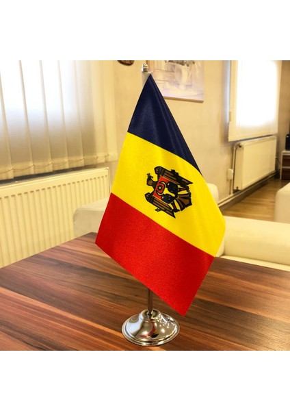 Moldova Masa Bayrağı Krom Direkli Tekli Bayrak