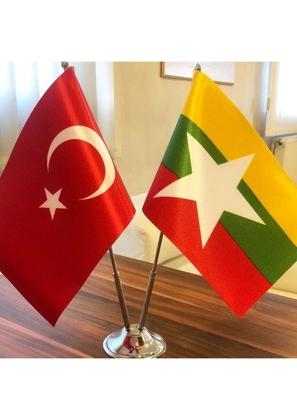 Myanmar-Türkiye Masa Bayrağı Krom Direkli Ikili Bayrak fiyatları