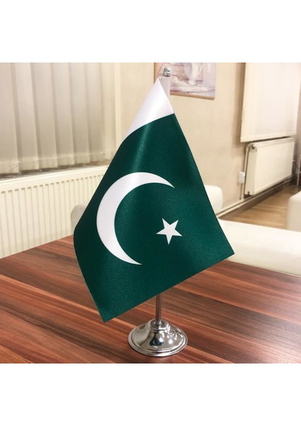 Pakistan Masa Bayrağı Krom Direkli Tekli Bayrak