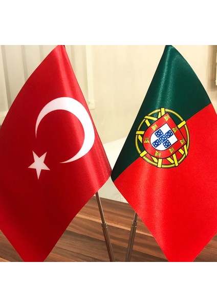 Portekiz-Türkiye Masa Bayrağı Krom Direkli Ikili Bayrak fiyatları