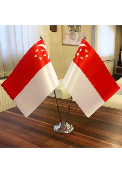Singapur Masa Bayrağı Krom Direkli Ikili Bayrak