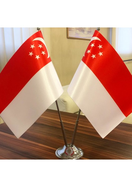 Singapur Masa Bayrağı Krom Direkli Ikili Bayrak
