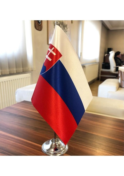 Slovakya Masa Bayrağı Krom Direkli Tekli Bayrak