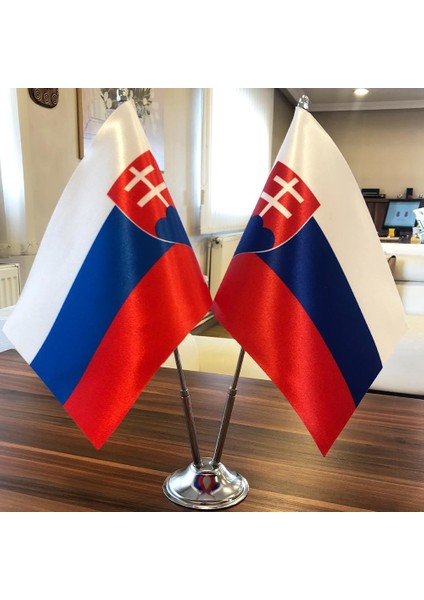 Slovakya Masa Bayrağı Krom Direkli Ikili Bayrak