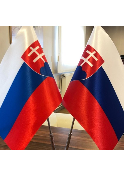 Slovakya Masa Bayrağı Krom Direkli Ikili Bayrak fiyatları