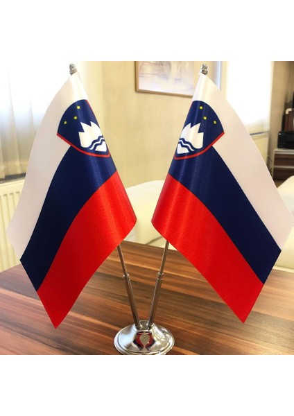 Slovenya Masa Bayrağı Krom Direkli Ikili Bayrak