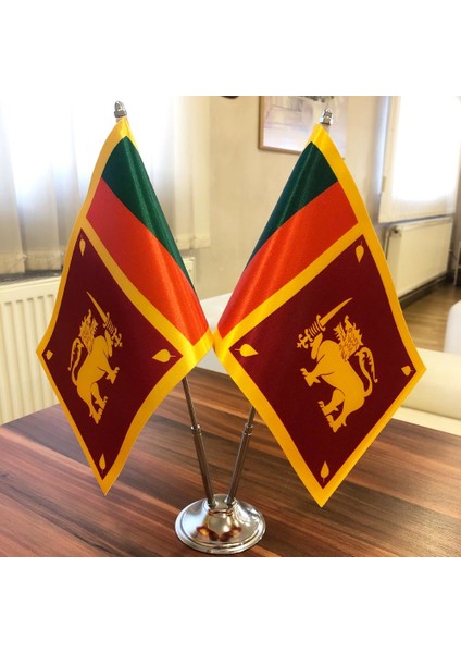 Sri Lanka Masa Bayrağı Krom Direkli Ikili Bayrak
