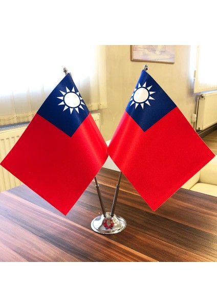 Tayvan Masa Bayrağı Krom Direkli Ikili Bayrak