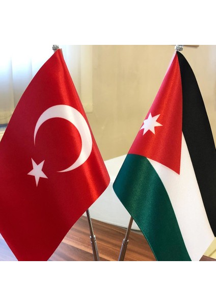 Ürdün-Türkiye Masa Bayrağı Krom Direkli Ikili Bayrak fiyatları