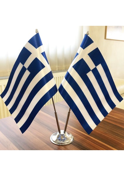 Yunanistan Masa Bayrağı Krom Direkli Ikili Bayrak