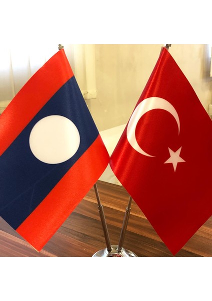 Laos-Türkiye Masa Bayrağı Krom Direkli Ikili Bayrak fiyatları