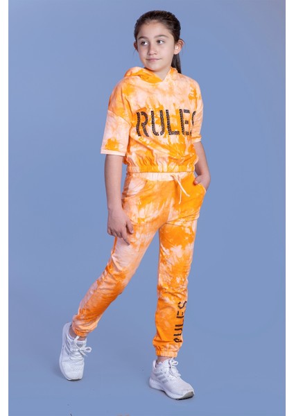 Toontoy Kız Çocuk Rules Baskılı Batik Desenli Crop Eşofman Takımı