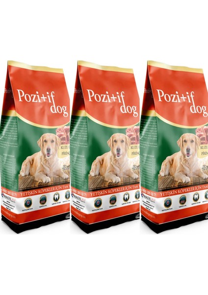 Pozitif Dog Köpek Maması, Kuzu Etli ve Pirinçli, 15 kg 3'lü