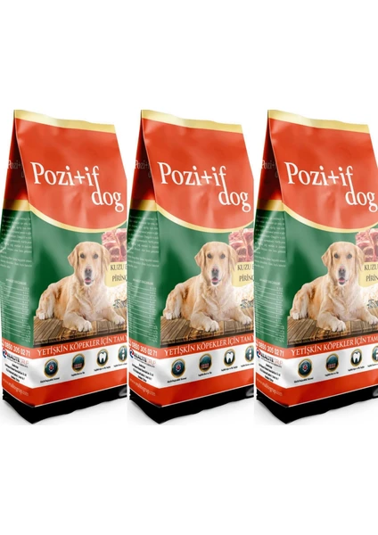 Realite Grup Pozitif Dog Köpek Maması, Kuzu Etli ve Pirinçli, 15 kg 3'lü