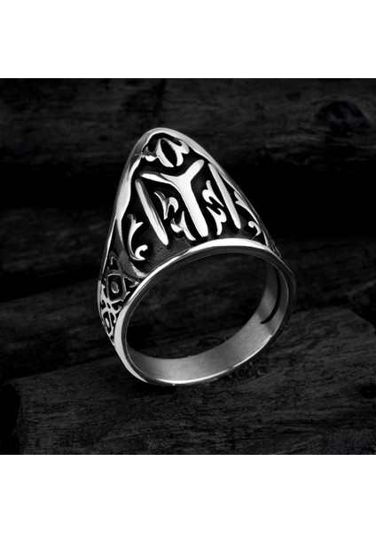 925 Ayar Kayı Boyu Iyı Motifli Gümüş Zihgir Yüzük