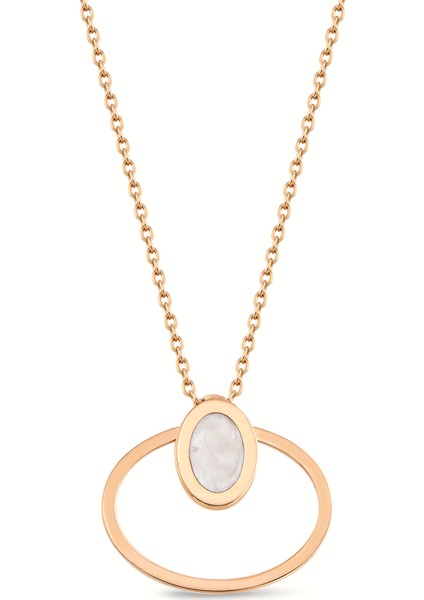 Beyaz Oval Rose Kolye