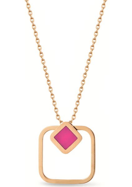 Pembe Kare Rose Kolye