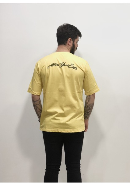 Bol Kesim Oversize Dirsek Kol Göğüs Sırt Baskılı Pamuk Outdoor Erkek Tşört