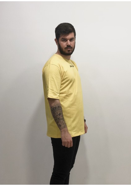 Bol Kesim Oversize Dirsek Kol Göğüs Sırt Baskılı Pamuk Outdoor Erkek Tşört