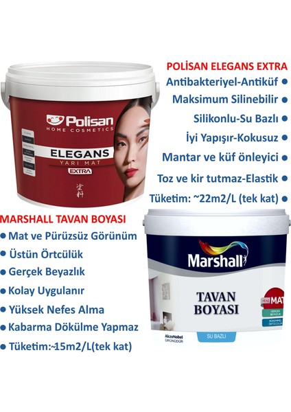 Antibakteriyel Elegans Extra 20 kg + Marshall Tavan 10 kg + Marshall Panel Kapı Boyası 2.5 Lt + Set Limonata
