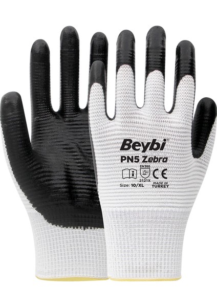 Pn5 Zebra (Siyah-Beyaz) Polyester Örme Nitril Iş Eldiveni
