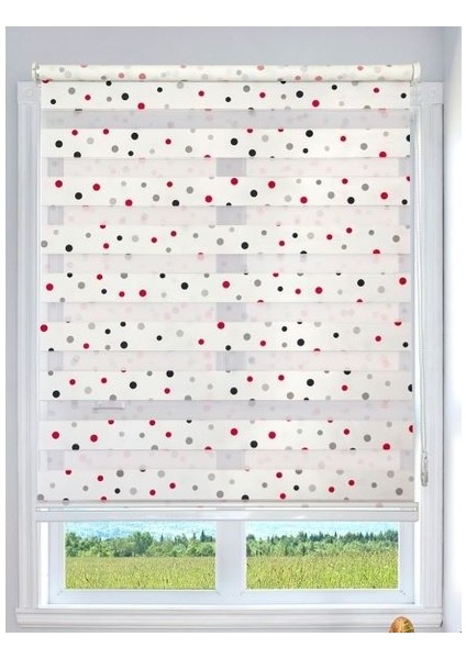 Kırmızı & Siyah Puanlı Zebra Perde