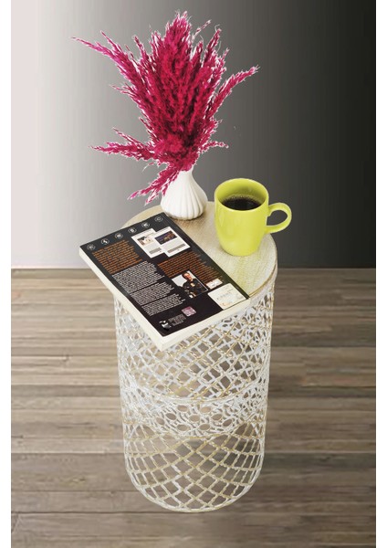 Venon Home Metal Modern Sehpa (250X480) Krem Sarı Patine