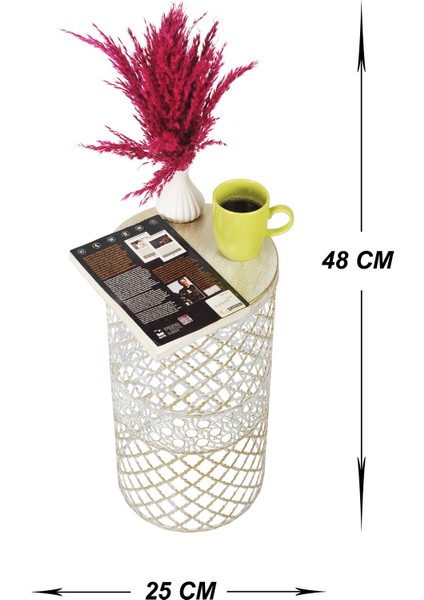 Venon Home Metal Modern Sehpa (250X480) Krem Sarı Patine