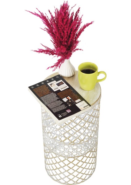Venon Home Metal Modern Sehpa (250X480) Krem Sarı Patine
