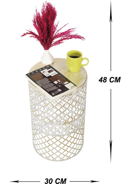 Venon Home Metal Modern Sehpa (300X480) Krem Sarı Patine
