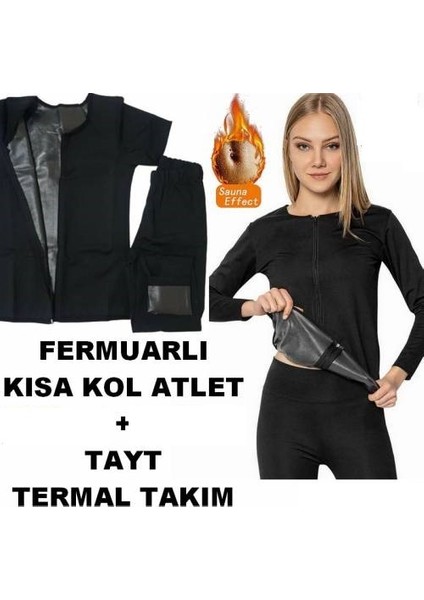 Dr. Cornell Sweet Sweat Sauna Takım Fermuarlı Yarım Kol Atlet + Kolsuz Atlet +Tayt 3 Lü  Termal Terleme Takımı Polymer Kumaş