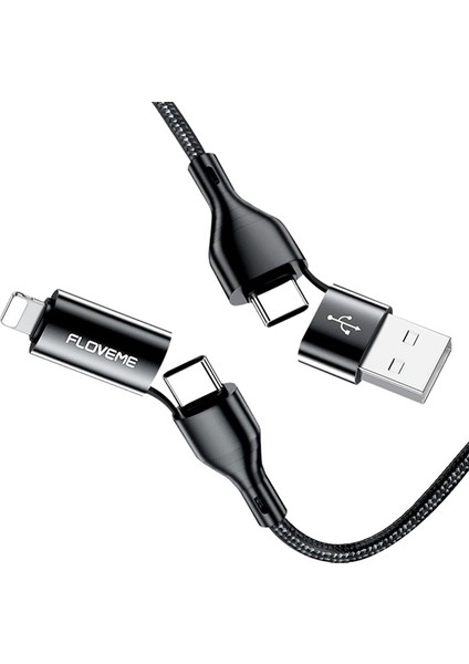 4in1 USB To Type C -Type To Type Kablosu + Lightning Başlık USB 1 mt AL-33616