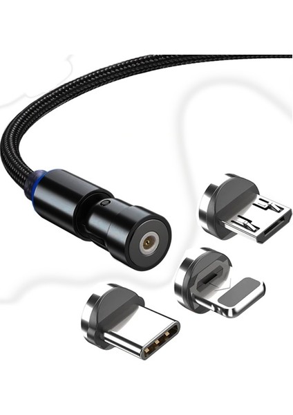 540 Dönebilen Mıknatıslı USB Şarj Kablosu 3 Başlık（Lightning + Type-C + Micro 1 mt AL-33572