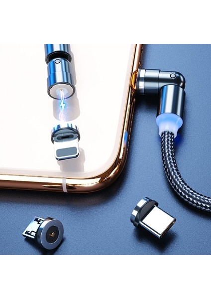 540 Dönebilen Mıknatıslı USB Şarj Kablosu 3 Başlık（Lightning + Type-C + Micro 1 mt AL-33572 fiyatları