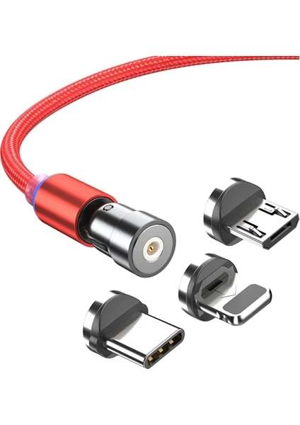 540 Dönebilen Mıknatıslı USB Şarj Kablosu 3 Başlık（Lightning + Type-C + Micro 1 mt AL-33572