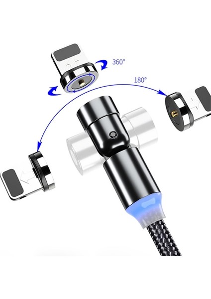 540 Dönebilen Mıknatıslı USB Şarj Kablosu 3 Başlık（Lightning + Type-C + Micro 2 mt AL-33573