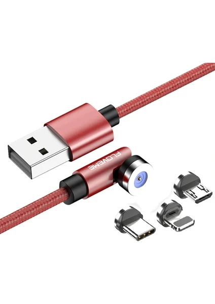 Floveme 540 Dönebilen Mıknatıslı USB Şarj Kablosu 3 Başlık（Lightning + Type-C + Micro 1 mt AL-33617