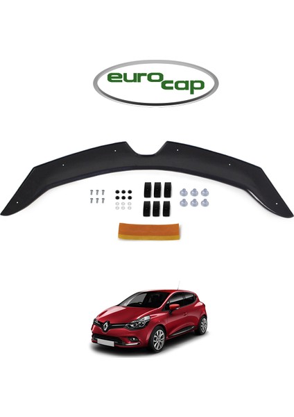 Renault Clio 4 Ön Kaput Koruma Rüzgarlığı 3 mm Akrilik (Abs) Parlak Siyah Deflektör 2012-2020