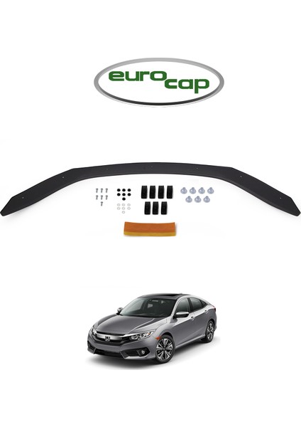 Honda Civic 10 Ön Kaput Koruma Rüzgarlığı 3 mm Akrilik (Abs) Parlak Siyah Deflektör 2016->