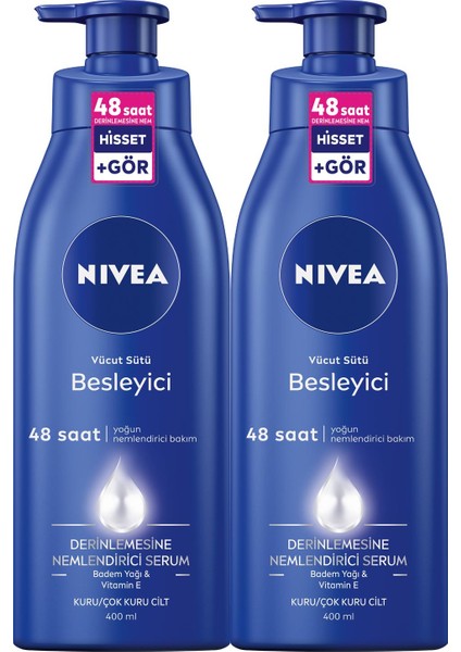 NIVEA Besleyici Vücut Sütü 400 ml x2 Adet, Kuru Ve Çok Kuru Ciltler,48 Saat Nemlendirici Vücut Losyonu