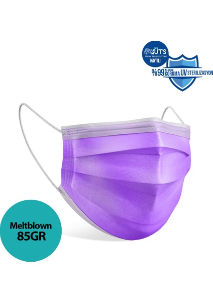 Lila Meltblown Kumaş Full Ultrasonik 3 Katlı Cerrahi Maske - Burun Telli