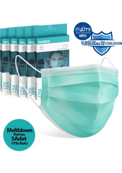 Cerrahi Yeşil Meltblown Kumaş Full Ultrasonik 3 Katlı Cerrahi Maske - Burun Telli