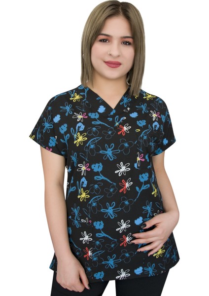 Lacivert Çiçekli Doktor Hemşire Hastane Üst Forma Greys fiyatları