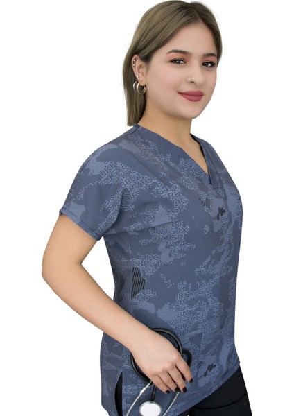 Lacivert Harita Hemşire Doktor Hastane Aşçı Forma Üst fiyatları