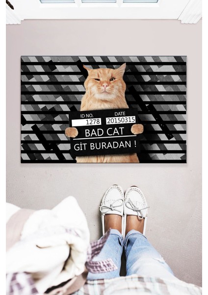 Buket Home Belalı Kedi Dekoratif Kapı Önü Paspas