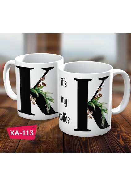 K Harf Baskılı Hediyelik Kahve Kupa Bardak