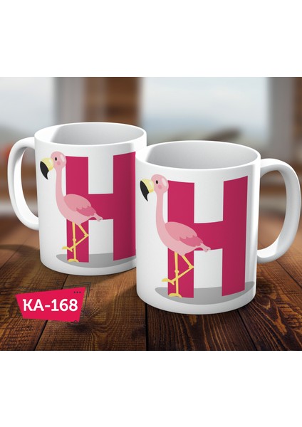 H Harf Baskılı Filamingo Hediyelik Kahve Kupa Bardak