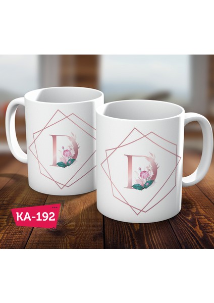 D Harf Pink Rose Baskılı Hediyelik Kahve Kupa Bardak