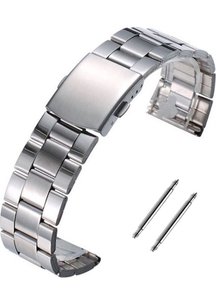 Saat Uyumlu Yandan Basmalı Paslanmaz Çelik Metal Saat Kordonu 22MM Gümüş